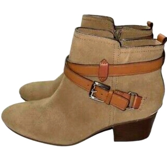 Coach Pauline Ankle Boot Size NWOT Suede Zip Up Booties Tan Fawn leather - Picture 1 of 3
